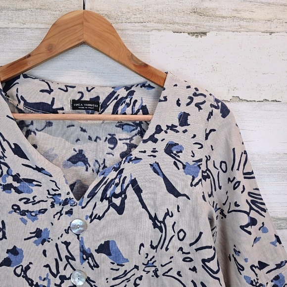 Luca Vanucci Linen Top Medium Beige Abstract Italian Minimalist Neutral V-Neck - Picture 6 of 12